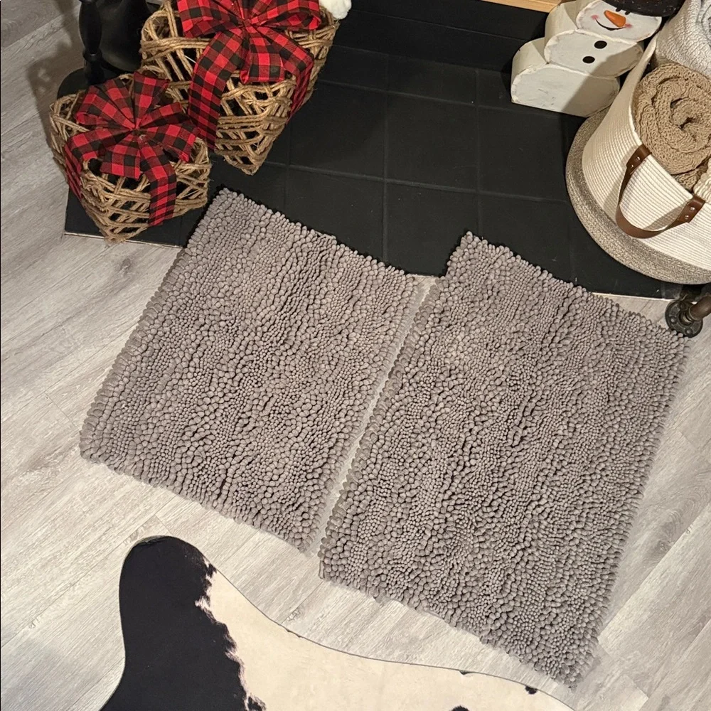 🩶Gray Bathroom Microfiber Rugs(Set:2)Super Soft🩶
